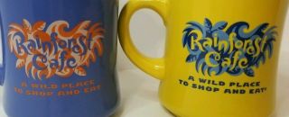Rainforest Cafe Vintage 1999 Blue Yellow Coffee Mug Cup Set