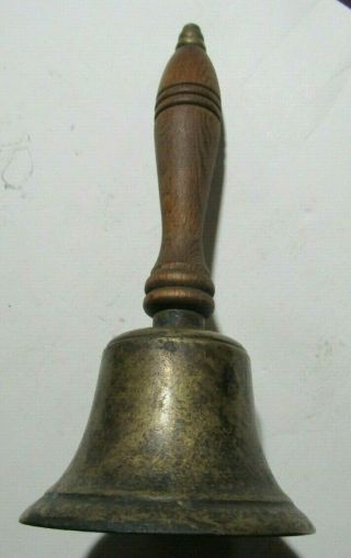 Antique Brass W/wood Handle 8 1/2 " Tall School /dinner Hand Bell