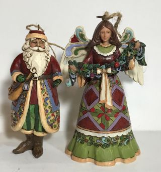 2 - Jim Shore Christmas Ornaments Santa Claus 2006 & Angel Holding Garland 2012