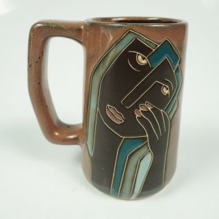 Design By Mara Art Pottery Mexico Mug Cubist Faces Women Large 6 " Tall