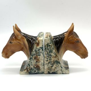 Vntg Ceramic Horse Head Bookends Made In Japan