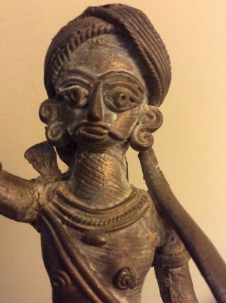 Vintage Hand Made Old Wax Cast Brass India " Hunter " Man Sculpture Figure 9 "
