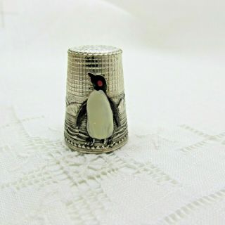 Silver Thimble Enamel Penguin Silver Hallmark Great Detail