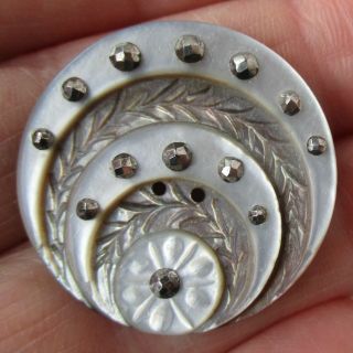 1 1/8 " Carved Mother Of Pearl Sew - Thru Button W Riveted Cut Steels