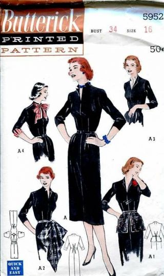 Vintage 50s Butterick 5952 Slim Wiggle Accessories Dress Pattern 34b Sz 16 Unct