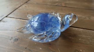 Vintage Blue Turtle Glass Paperweight By Dynasty Gallery 4.  75 "