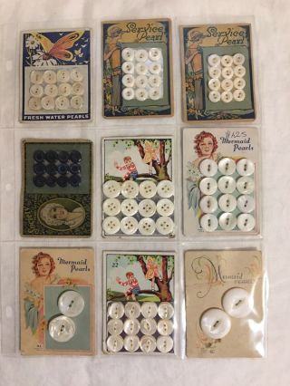 Antique Mother Of Pearl Buttons On Cards