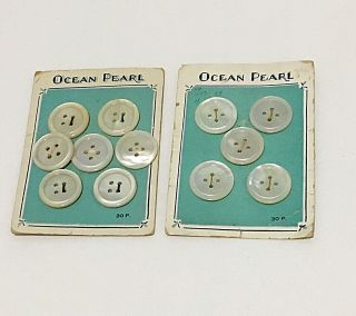Antique Ocean Pearl Mother Of Pearl Buttons On Cards Collectible Crafts