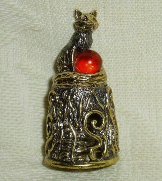Russian Сollectible Decorative Brass Thimble " Fox And Bun " Baltic Amber Kolobok