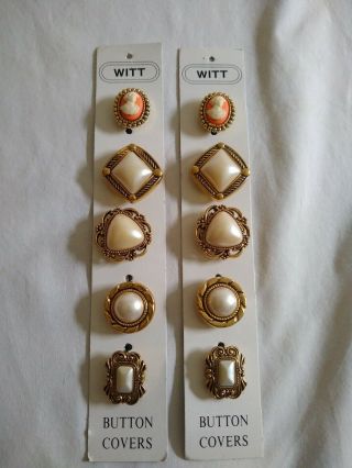 Witt Vintage Cameo & Faux Pearl Jewel Gold Tone Button Covers 2 Packs Of 6