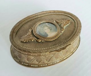 Antique Victorian Era Bronze Brass Gilt Portrait Trinket Box