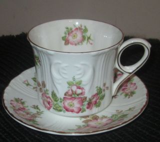 Royal Grafton Jacobean Pink Wild Rose Emboss Bone China Tea Cup & Saucer England