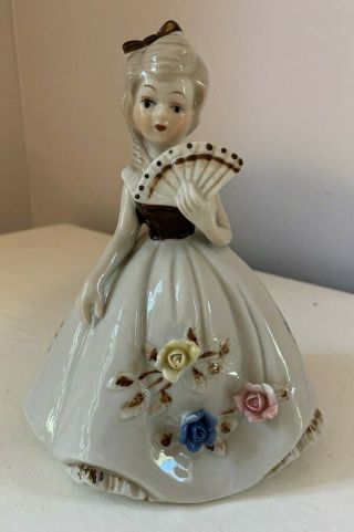 Vintage Porcelain Ceramic Girl Lady With Petal Flowers & Fan Victorian Figurine
