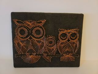 Vintage String Art Owls Copper Toned Hand Crafted Wall Plaque