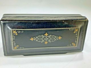 Antique French Paper Mache Tooled Design Top Trinket Box