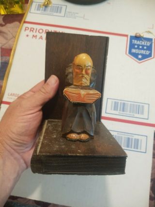 Vintage Wood Bookend Monk Reading Also Could Be Door Stop 3