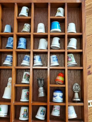 Vintage 67 Thimbles And Display Case Shadow Box Wall Rack Cabinet,  Glass Door