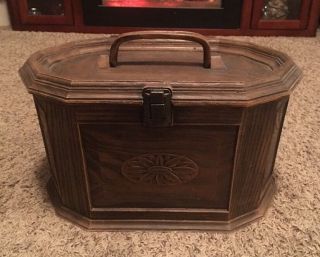 Vintage Lerner Sewing Basket Box Chest Plastic Faux Woodgrain With Insert