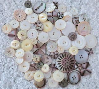Antique Vintage Carved Mother Of Pearl Shell,  Abolone Buttons