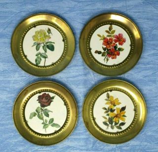 Brass Plates Wall Hanging Made In England Flowers Set Of Four