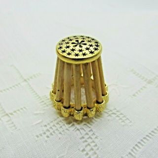 Nicholas Gish Pewter And Wood Cricket Cage Thimble Gold Plated Collectible