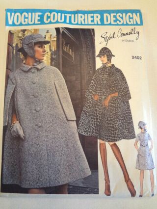 Vintage Vogue 2402 Couturier Design - Dress,  Cape & Hat Pattern - Sybil Connolly