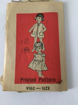 Vintage Sewing Pattern,  Child’s Dress,  9162,  Size 2