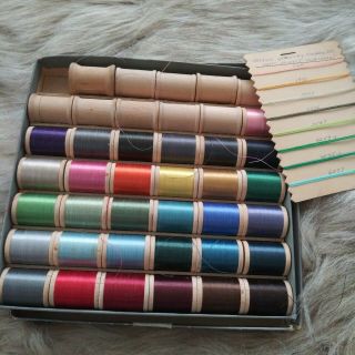 Vintage Box Of Belfast Wooden Multicolor Thread Spools