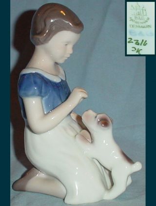 Bing & Grondahl B&g Girl With Dog Terrier Puppy Denmark Porcelain Figurine 2316