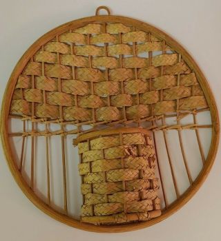 Vintage Wicker Rattan Wall Hanging Wall Decor Basket/pocket Boho Sunburst Mcm14 "