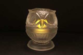 Vintage Fenton Clear Satin Glass Owl Fairy Lamp