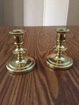 Pair Baldwin Brass Polished Brass Candlesticks,  4 " Tall X 3 1/4 " Widest (bottom)