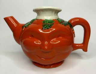 Vintage Tomato Tea Pot With Face Maruhon Ware Hand Painted Japan Teapot