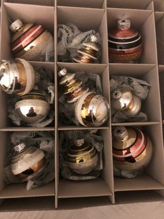 Christopher Radko Shiny Brite Set Of 11 Striped Christmas Ornaments