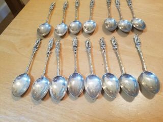 Vintage Demitasse / Espresso Silver Plated Figural Spoon Set - Italy Set Of 15