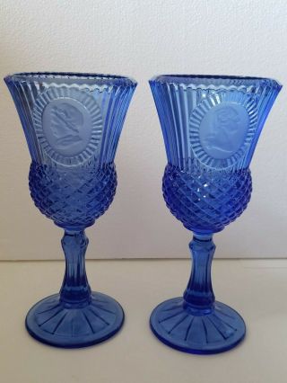 Vintage Fostoria Avon George Martha Washington Blue Goblets,  Plate,  Pitcher 2