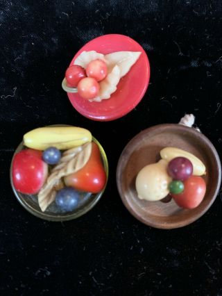 3 Celluloid Vintage Marion Weeber Style Buttons Fruit