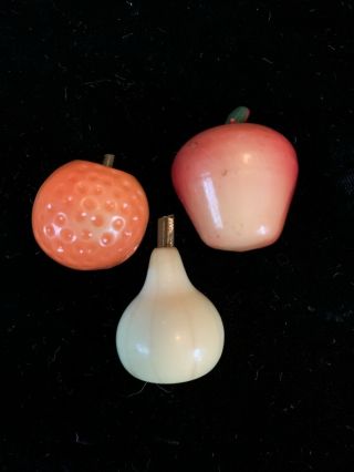 3 Vintage Marion Weeber Fruit Buttons Apple,  Orange And Pear