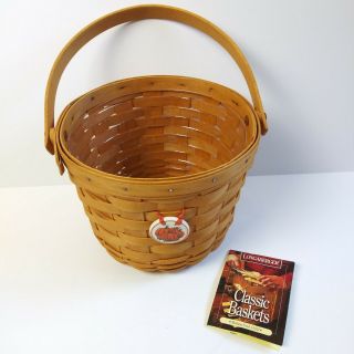 Longaberger Medium Fruit Basket Swing Handle Plastic Liner Pumpkin Tie On 1997