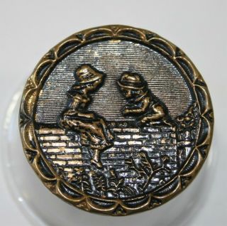 Victorian Kate Greenaway Miss Patty & Master Paul On The Wall Brass Button Bbb