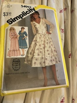 Simplicity 5490 Gunne Sax 1982 Dress Sewing Pattern Sz 14 Miss Cottagecore