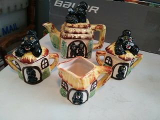 Vintage Black Poodle Cottage Ware Teapot,  2 Cups & Creamer Set