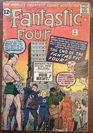 Fantastic Four 9 Good Minus 1.  8 1962 Early Sub - Mariner