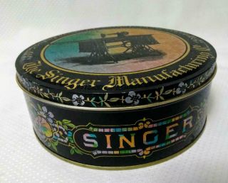Vintage Singer Sewing Machine 7 " Round Tin With Lid Bristol Ware Cond