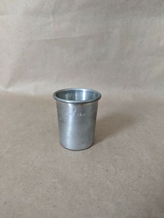 Vintage Pewter By Poole Thimble Shot Glass " Just A Thimbleful "