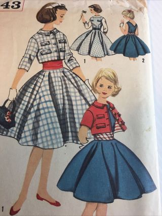 1950s Simplicity 2443 Vintage Sewing Pattern Girls Dress Jumper Jacket Size 12