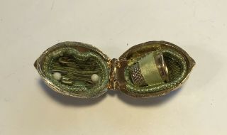 Vintage Figural Walnut Mini Sewing Kit Gold Tone Miniature Rhinestones