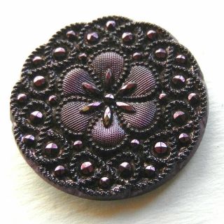 Pretty Vintage Black Glass Lacy - Like Button Purple Luster La Mode 1 - 1/16”