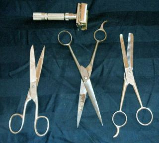 3 Pair Vintage Barber Scissors,  Razor / Old But German,  Italian Issue.