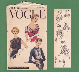 Vtg 50s Sewing Pattern Vogue 9054 Accessories Bolero Fichu Jabot Cuffs Medium